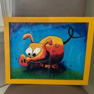 Whimsical Pig Art in Vibrant Yellow Frame